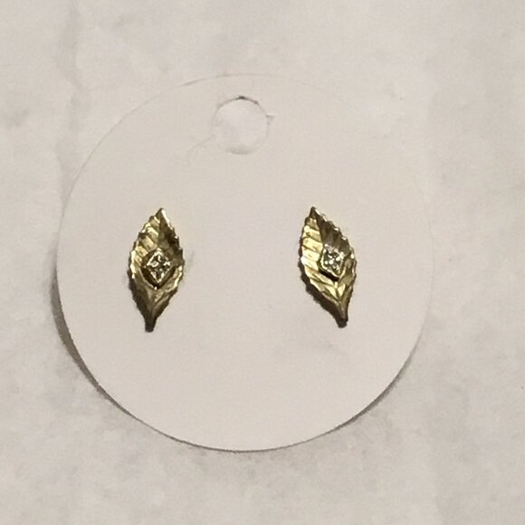 14k Yellow Gold Custom Diamond Leaf Climber Earrings #104834  Vintage 14K white and yellow gold leaf shaped earrings w/ diamonds